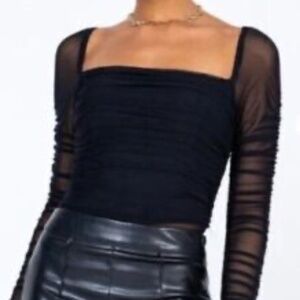 Princess Polly Delany Bodysuit Womens Black Mesh Long Sleeve Padded Cups Size 2